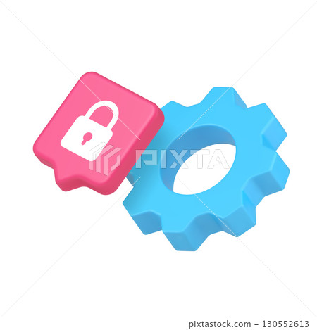 3d Realistic Icon Of Pink Gear And Blue Lock In Speech Bubble For System Security And Settings 3d Realistic Icon Of Pink Gear And Blue Lock In Speech Bubble For System Security And Settings 130552613