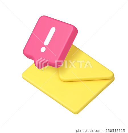 3d Realistic Icon Of Yellow Envelope And Exclamation Mark In Speech Bubble For Important Notification 130552615