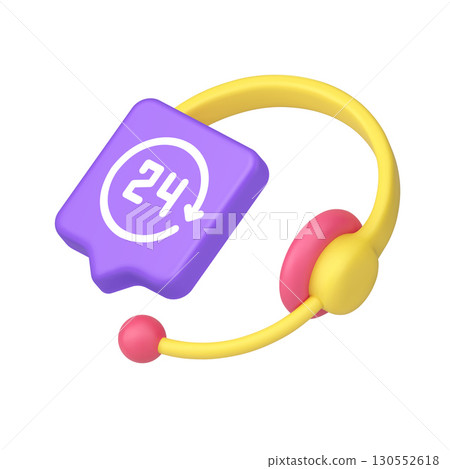 3d Realistic Icon Of Yellow Headset With Red Cushion And Purple Speech Bubble For 247 Technical Support Service 130552618