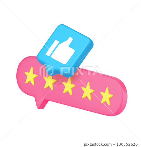3d Realistic Icon Of Pink Star Rating In Speech Bubble And Blue Thumbs Up For Positive Feedback 130552620