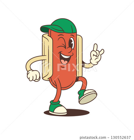 Joyful Hotdog Mascot Lifting Leg and Smiling with Energetic Pose Vector Illustration Joyful Hotdog Mascot Lifting Leg and Smiling with Energetic Pose Vector Illustration 130552637