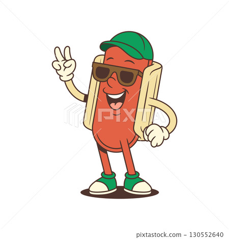 Cool Hotdog Mascot in Sunglasses Making Peace Sign with Relaxed Summer Vibe Vector Illustration Cool Hotdog Mascot in Sunglasses Making Peace Sign with Relaxed Summer Vibe Vector Illustration 130552640
