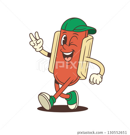 Cheerful Hotdog Mascot Waving with Happy Expression and Energetic Pose Vector Illustration 130552651