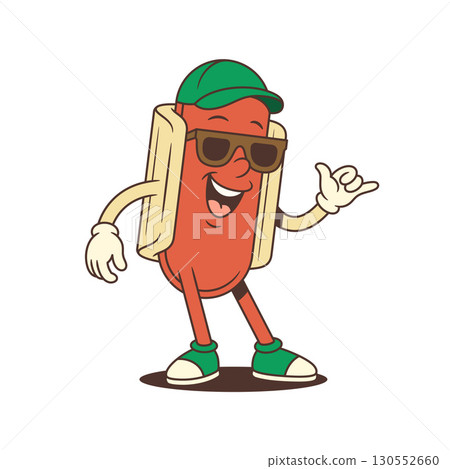 Playful Hotdog Mascot Giving Thumbs Up with Sunglasses and Relaxed Casual Pose Vector Illustration 130552660