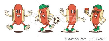 Smiling Hotdog Mascot With Soccer Pose Thumbs Up And Cool Gestures For Branding Vector Illustration Smiling Hotdog Mascot With Soccer Pose Thumbs Up And Cool Gestures For Branding Vector Illustration 130552692