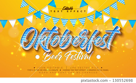 Oktoberfest 3D Editable Text Effect Design with Bavaria Flag Pattern Typography and Party Flag on Yellow Background. Traditional Germany Festival Scalable Vector Graphic Style Illustration Template Oktoberfest 3D Editable Text Effect Design with Bavaria Flag Pattern Typography and Party Flag on Yellow Background. Traditional Germany Festival Scalable Vector Graphic Style Illustration Template 130552698