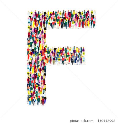 Letter F assembled from many people on a white background - Vector Letter F assembled from many people on a white background - Vector 130552998