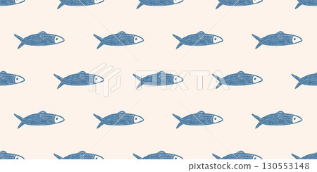 Crayon fish seamless pattern. Sardines hand drawn endless background. Nautical repeat cover. Sea continuous ornament. Surface pattern design water motif. Vector simple illustration Crayon fish seamless pattern. Sardines hand drawn endless background. Nautical repeat cover. Sea continuous ornament. Surface pattern design water motif. Vector simple illustration 130553148