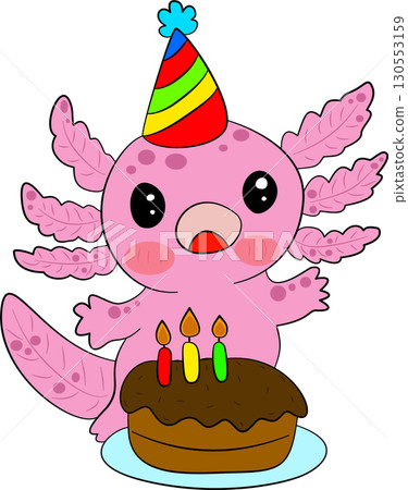 Pink axolotl with chocolate cake Happy birthday Pink axolotl with chocolate cake Happy birthday 130553159