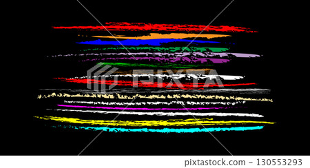 Chalk strokes grunge textured, horizontal colorful brush strokes in white on black background. 130553293