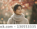 Woman in her 20s, Autumn leaves, Portrait 130553335