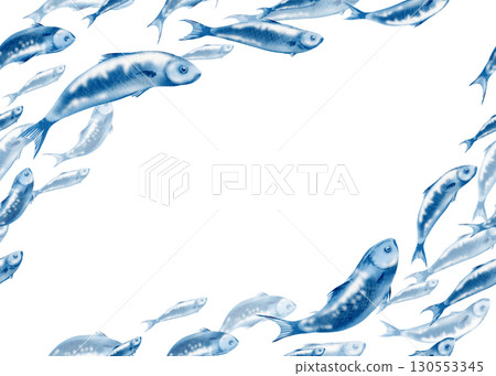 Seamless template of fish sardine-traditional Portuguese dish.Watercolor illustration in monochrome blue colors isolated on white.For seafood menu,print on fabric or tiles,web page backgrounds Seamless template of fish sardine-traditional Portuguese dish.Watercolor illustration in monochrome blue colors isolated on white.For seafood menu,print on fabric or tiles,web page backgrounds 130553345