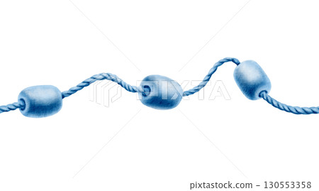 Seamless buoys made of foam on a twisted rope from a fishing net in a monochrome watercolor illustration for decorating marine-themed parties and fish restaurants.Hand-drawn clipart isolated on white 130553358