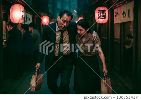 昭和時代飲酒區的圖像：喝醉的上班族 130553417