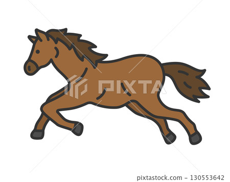 奔跑的馬的側面圖（彩色線條畫） 130553642