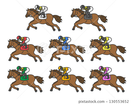 Illustration set of racehorses (colored line drawings) by gate number Illustration set of racehorses (colored line drawings) by gate number 130553652