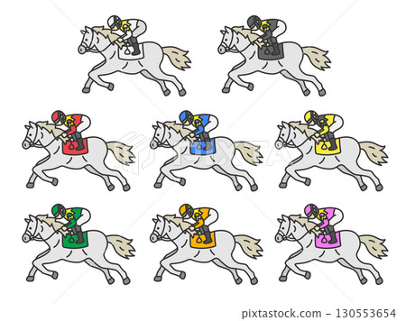 按門號排列的灰色賽馬插圖集(彩色線條圖) 按門號排列的灰色賽馬插圖集(彩色線條圖) 130553654