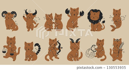 Astrology Cat Characters Representing Horoscope Signs Astrology Cat Characters Representing Horoscope Signs 130553935