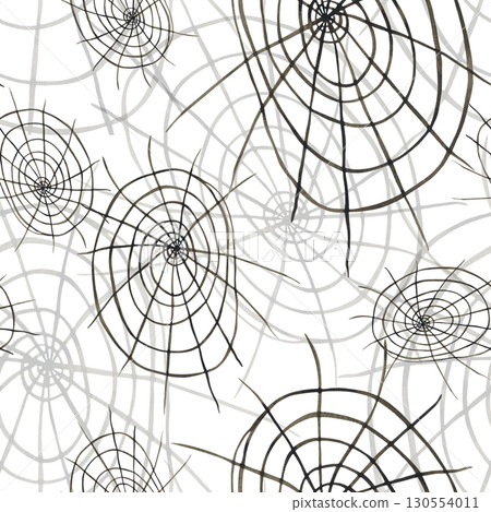 Seamless pattern for halloween from spider web. Watercolor illustration hand drawn, cartoon. Drawing for ribbons, invitations, banner. October, halloween, holiday, fun 130554011