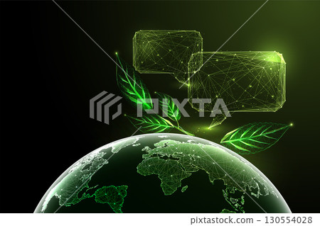 Sustainable communication and green technology concept with digital speech bubbles and earth, vector Sustainable communication and green technology concept with digital speech bubbles and earth, vector 130554028