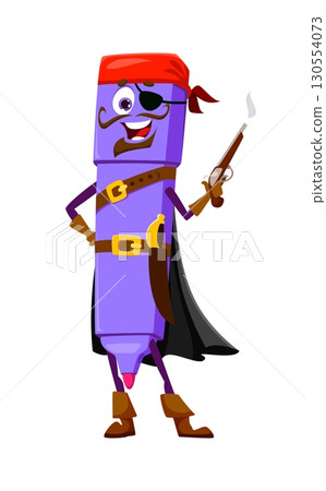Cartoon felt tip pen education school stationery pirate and corsair crew character. Isolated vector painting tool personage, brandishing a steaming gun, exuding swashbuckling charm and adventure 130554073