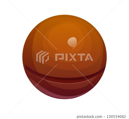 Cartoon raw ripe whole macadamia nut in shell. Isolated vector seed with hard round brown shell with natural glossy texture and rough surface. Exotic edible nut, snack and dessert rich in healthy fats Cartoon raw ripe whole macadamia nut in shell. Isolated vector seed with hard round brown shell with natural glossy texture and rough surface. Exotic edible nut, snack and dessert rich in healthy fats 130554082