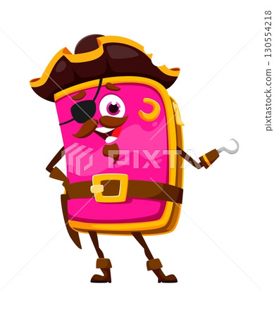 Cartoon pencil case education school stationery pirate and corsair crew character with hand hook and mustaches. Isolated vector mischievous captain personage embodies swashbuckling adventurous vibe Cartoon pencil case education school stationery pirate and corsair crew character with hand hook and mustaches. Isolated vector mischievous captain personage embodies swashbuckling adventurous vibe 130554218