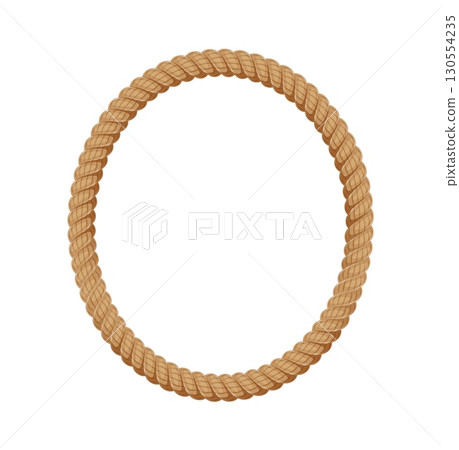 Cartoon round rope frame, Caribbean pirates or corsairs icon forms an oval border. Vector twisted lace loop. Nautical and rustic thick cord, gui game element of sailor skill, and maritime themes 130554235