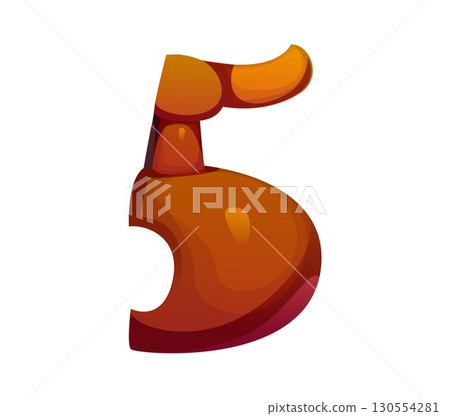 Cartoon musical font number five math symbol as wooden musical instrument, music typeface, entertainment funny type, alphabet. Isolated vector digit 5 for kids education and counting learning games 130554281