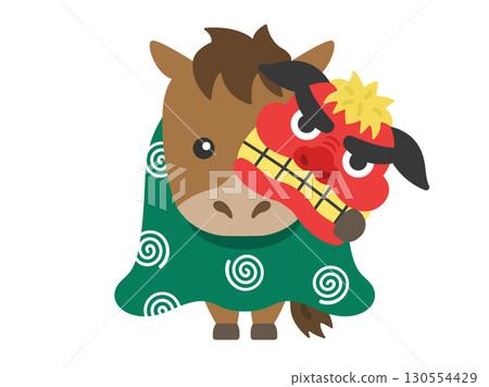 身穿舞獅服裝的馬角色插畫 | 馬年素材 130554429