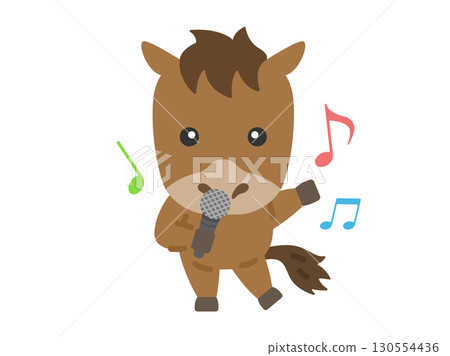 唱卡拉OK的馬角色插畫 | 馬年素材 130554436