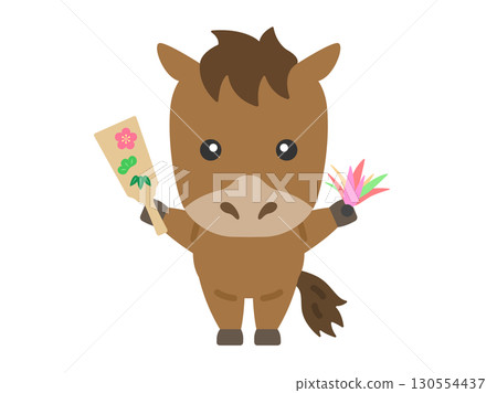 Illustration of a horse character holding a battledore | Year of the Horse material 130554437