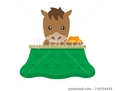 Illustration of a horse character sitting in a kotatsu | Year of the Horse material 130554438