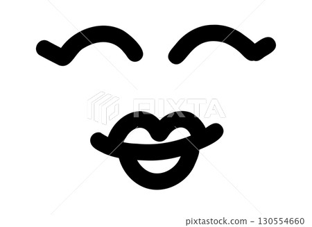 Hand-drawn doodle face icon with closed eyes and puckered lips simple cute sketch symbol of affection and calm isolated on white background for creative projects. 130554660