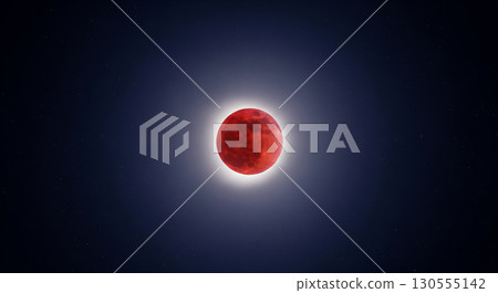 Bright Blood Moon with Glowing Aura in Night Sky 130555142