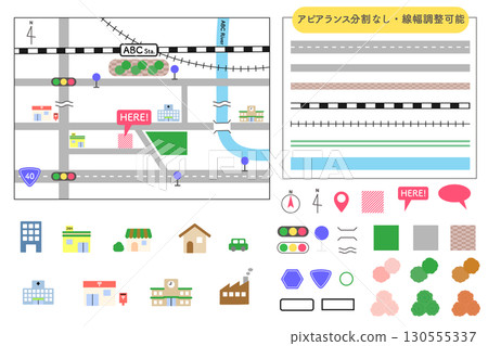 公路和鐵路無外觀劃分。線寬可更改。簡潔易用的地圖圖示集。 公路和鐵路無外觀劃分。線寬可更改。簡潔易用的地圖圖示集。 130555337