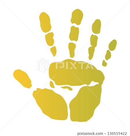 Color hand print isolated on white background. Color child handprint. Creative paint hand prints. Happy childhood design. Artistic kids stamp, bright human fingers and palm Vector illustration 130555422