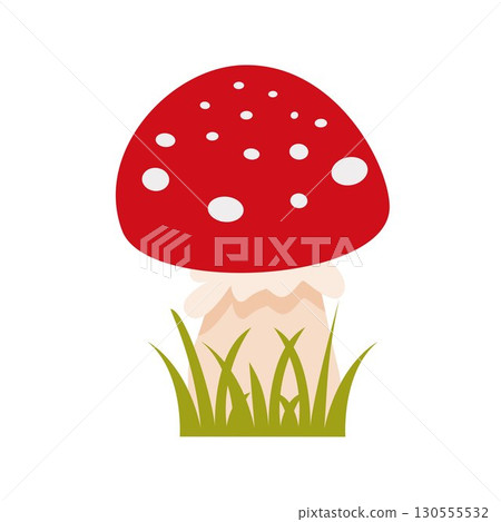 Single fly agaric in grass, clipart illustration 130555532