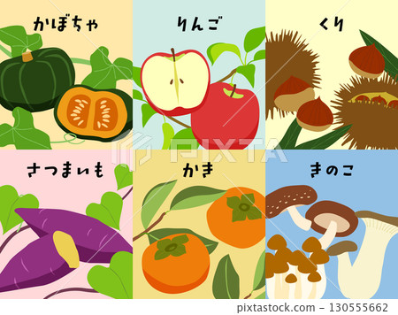 秋季蔬菜和水果插圖集 130555662