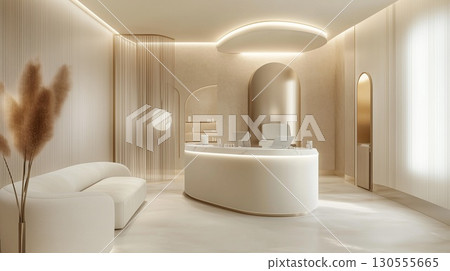 A white and beige clinic room with a sofa 130555665