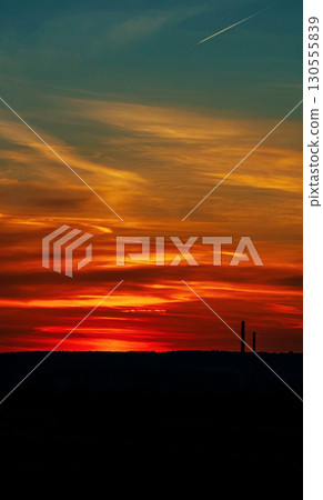 Dramatic sunset with fiery red Dramatic sunset with fiery red 130555839
