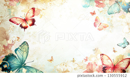 蝴蝶和花朵裝飾框 130555912