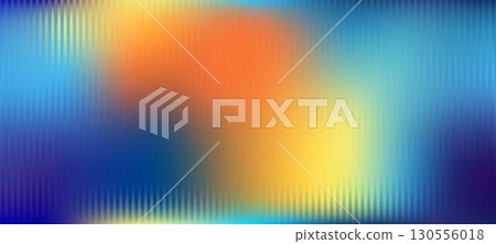 Bright ribbed glass texture background. Blue, orange, and yellow ribbed glass. Mesh blurry acrylic ribbed gradient. Abstract reeded glass background with a semi-transparent overlay. 130556018