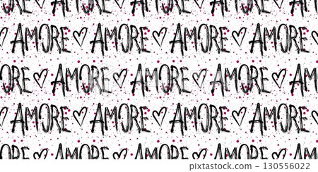Distressed and romantic seamless pattern with the word Amore in a graffiti-inspired font. This grunge-inspired design is perfect for adding a touch of nostalgia to your projects. Y2k-inspired graffiti 130556022