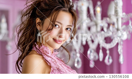 美麗的夜生活女人，背景是豪華的吊燈 130556108