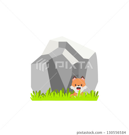 Cute Fox and Stone Illustration Vector 130556584