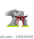 Japanese Torii Gate and Stone Illustration 130556585