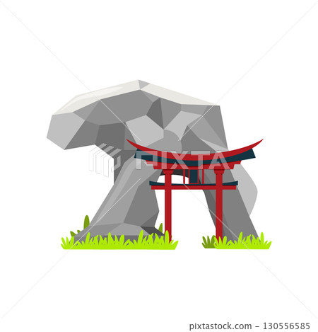 Japanese Torii Gate and Stone Illustration 130556585