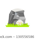 Cute Sheep with Big Rock Illustration 130556586