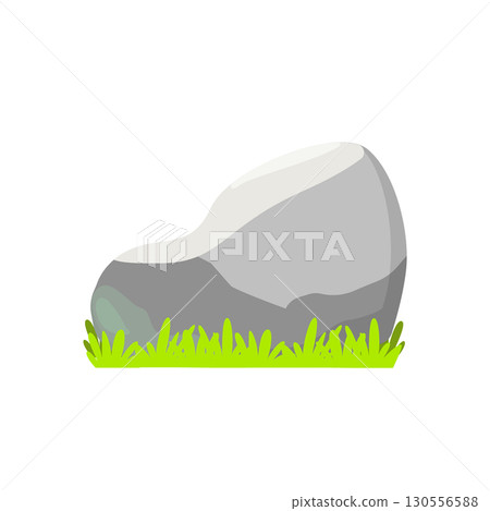 Large Rounded Stone on Grass Illustration 130556588